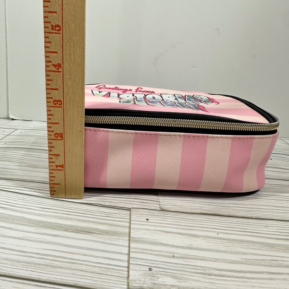 Victorias Secret Pink Striped Greetings From Tropical Makeup Travel Bag Case - Picture 5 of 9